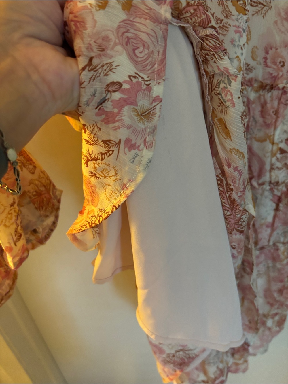 Storia Floral Tiered Long Sleeve Ruffle Dress in Pink and Cream - Picture 7 of 7